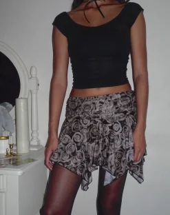 Motel Rocks Printed Skirts-Cordelia Mini Skirt in Autumn Rose Print AutumnRosePrint