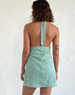 Motel Rocks Printed Dresses | Bodycon Dresses-Corla Mini Dress in Check Green CheckGreen