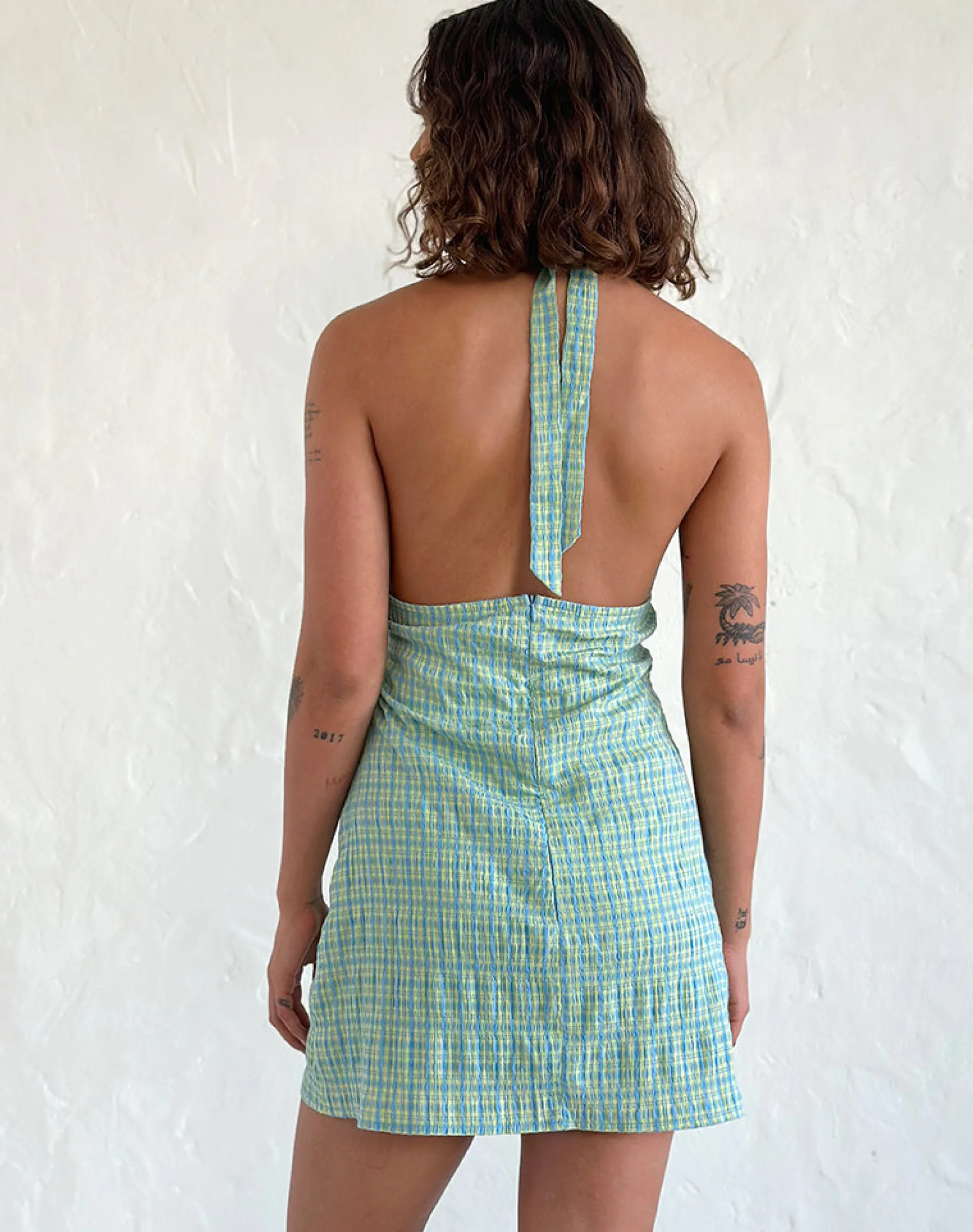 Motel Rocks Printed Dresses | Bodycon Dresses-Corla Mini Dress in Check Green CheckGreen