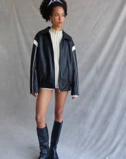 Motel Rocks Pu Jackets | Jackets-Corvina PU Jacket in Black with Ivory