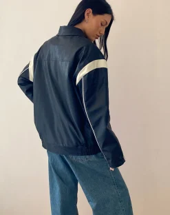 Motel Rocks Pu Jackets | Jackets-Corvina PU Jacket in Black with Ivory