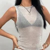 Motel Rocks Vest Tops | Going Out Tops-Cosima Tank Top in Silver Chain SilverChain