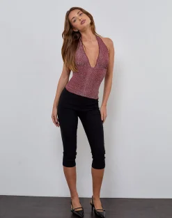 Motel Rocks Halterneck Tops | Sequin Tops-Cosimo Halter Top in Dotty Lurex Pink DottyLurexPink
