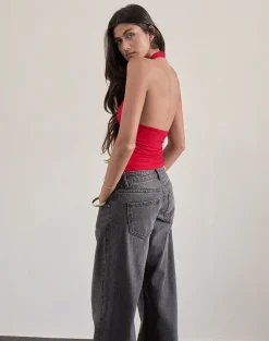 Motel Rocks Halterneck Tops | Going Out Tops-Cosimo Halterneck Top in Red