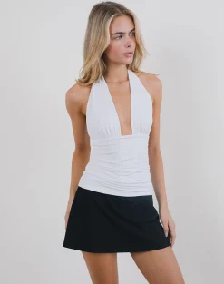 Motel Rocks Basics | Basic Tops-Cosimo Halterneck Top in White