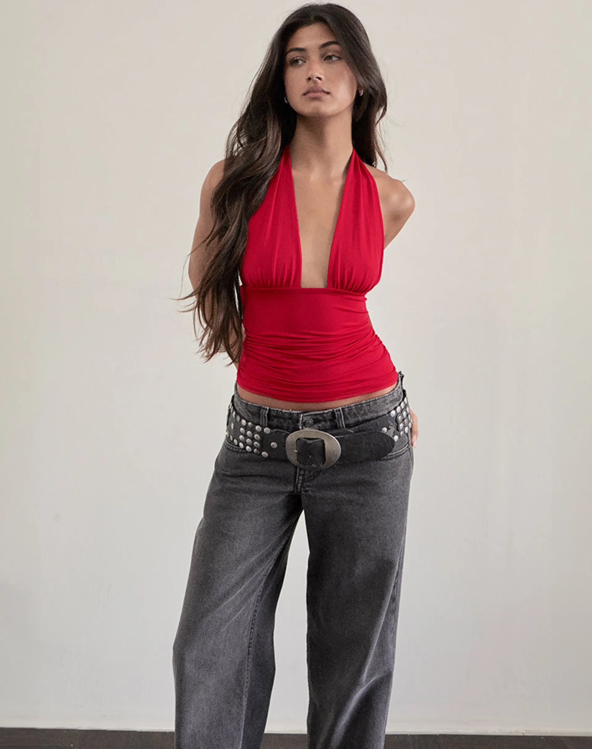 Motel Rocks Halterneck Tops | Going Out Tops-Cosimo Halterneck Top in Red