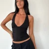 Motel Rocks Halterneck Tops-Cosmo Halterneck Top in Jersey Black JerseyBlack
