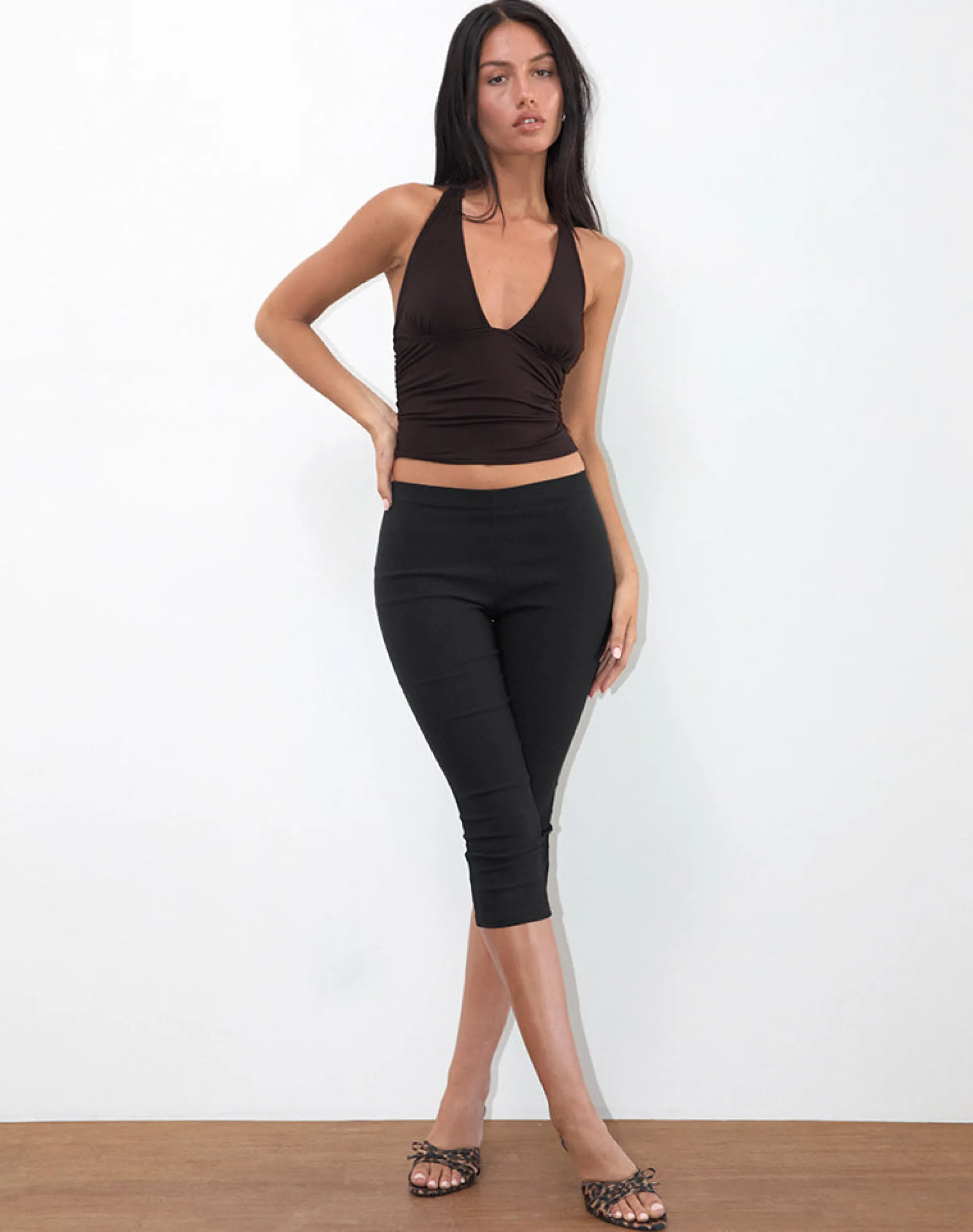 Motel Rocks Halterneck Tops-Cosmo Halterneck Top in Jersey Chocolate Brown JerseyChocolateBrown