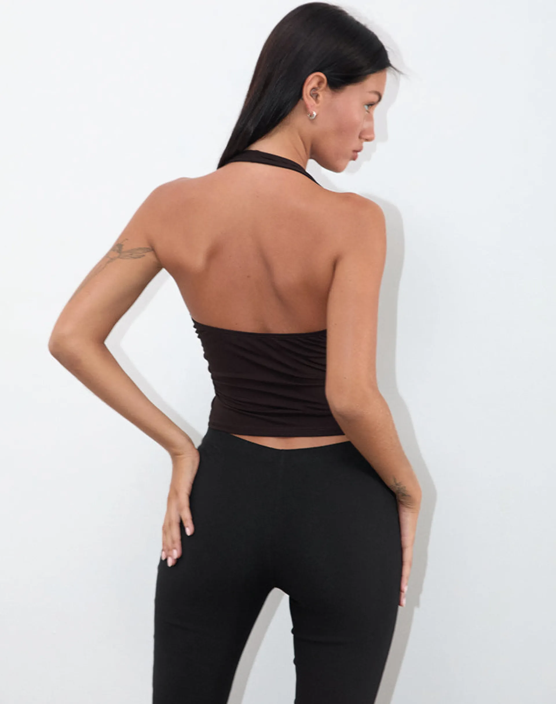 Motel Rocks Halterneck Tops-Cosmo Halterneck Top in Jersey Chocolate Brown JerseyChocolateBrown