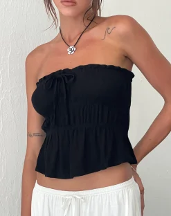 Motel Rocks Bandeau Tops-Cove Bandeau Top in Crinkle Black