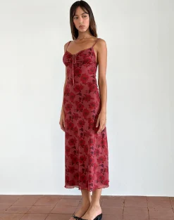 Motel Rocks Day Dresses | Midi Dresses-Coya Midi Dress in Fairy Floral Burgundy Flock