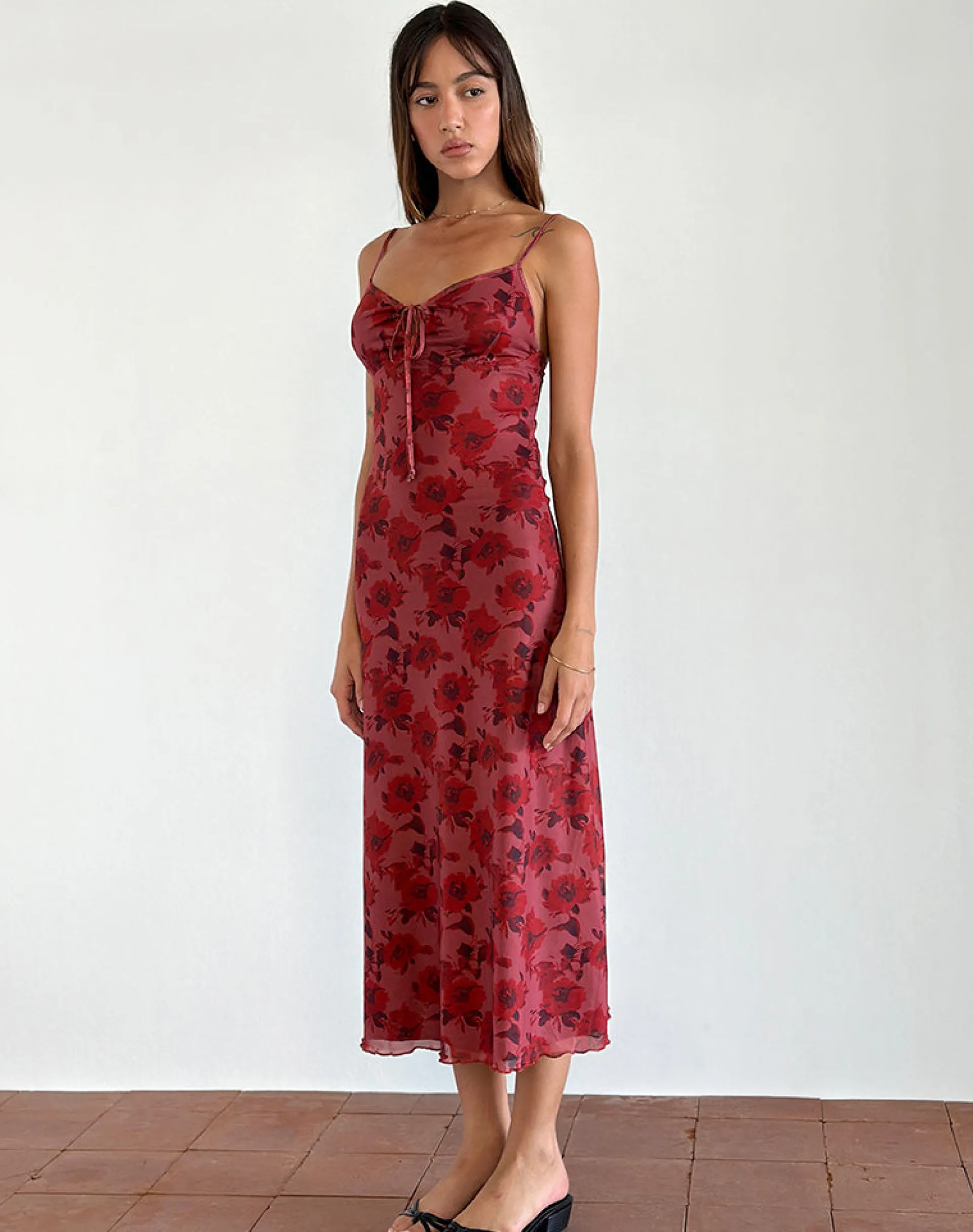 Motel Rocks Day Dresses | Midi Dresses-Coya Midi Dress in Fairy Floral Burgundy Flock