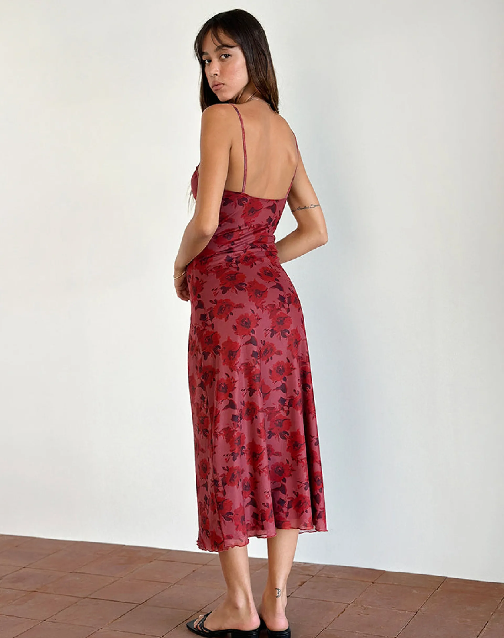 Motel Rocks Day Dresses | Midi Dresses-Coya Midi Dress in Fairy Floral Burgundy Flock