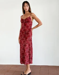Motel Rocks Day Dresses | Midi Dresses-Coya Midi Dress in Fairy Floral Burgundy Flock