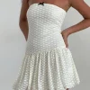 Motel Rocks Party Dresses-Cryolan Bandeau Mini Dress in Ivory Heart Lace ivoryheartlace