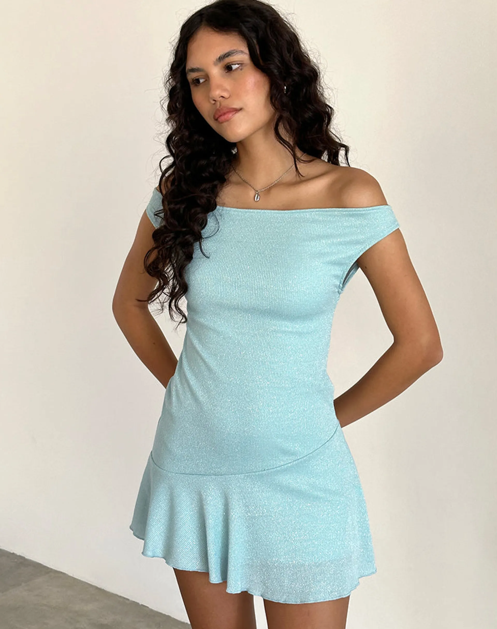 Motel Rocks Bodycon Dresses | Mini Dresses-Cynthia Mini Dress in Shimmer Rib Light Blue ShimmerRibLightBlue