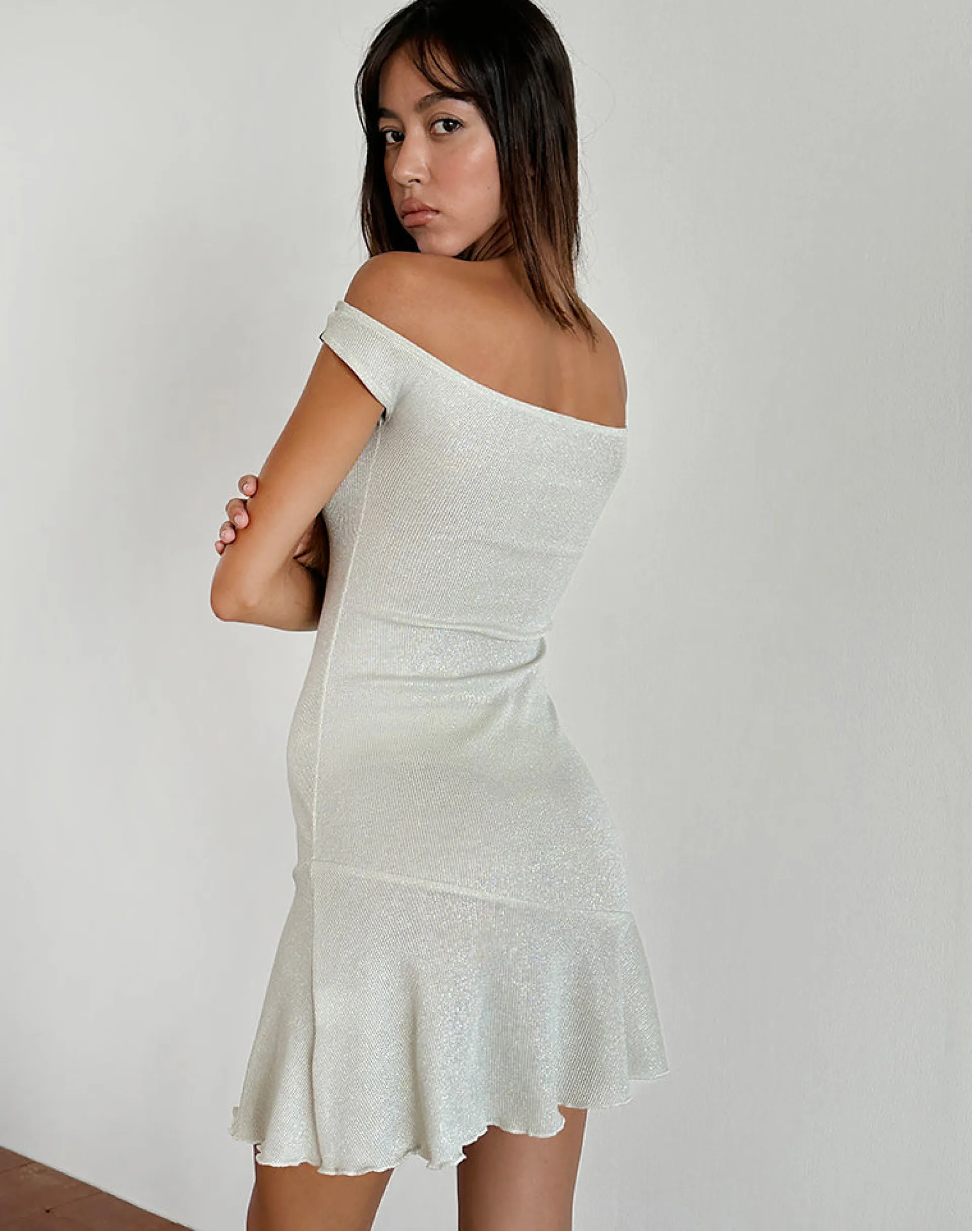Motel Rocks Day Dresses | Party Dresses-Cynthia Mini Dress in Shimmer Rib Ivory ShimmerRibIvory
