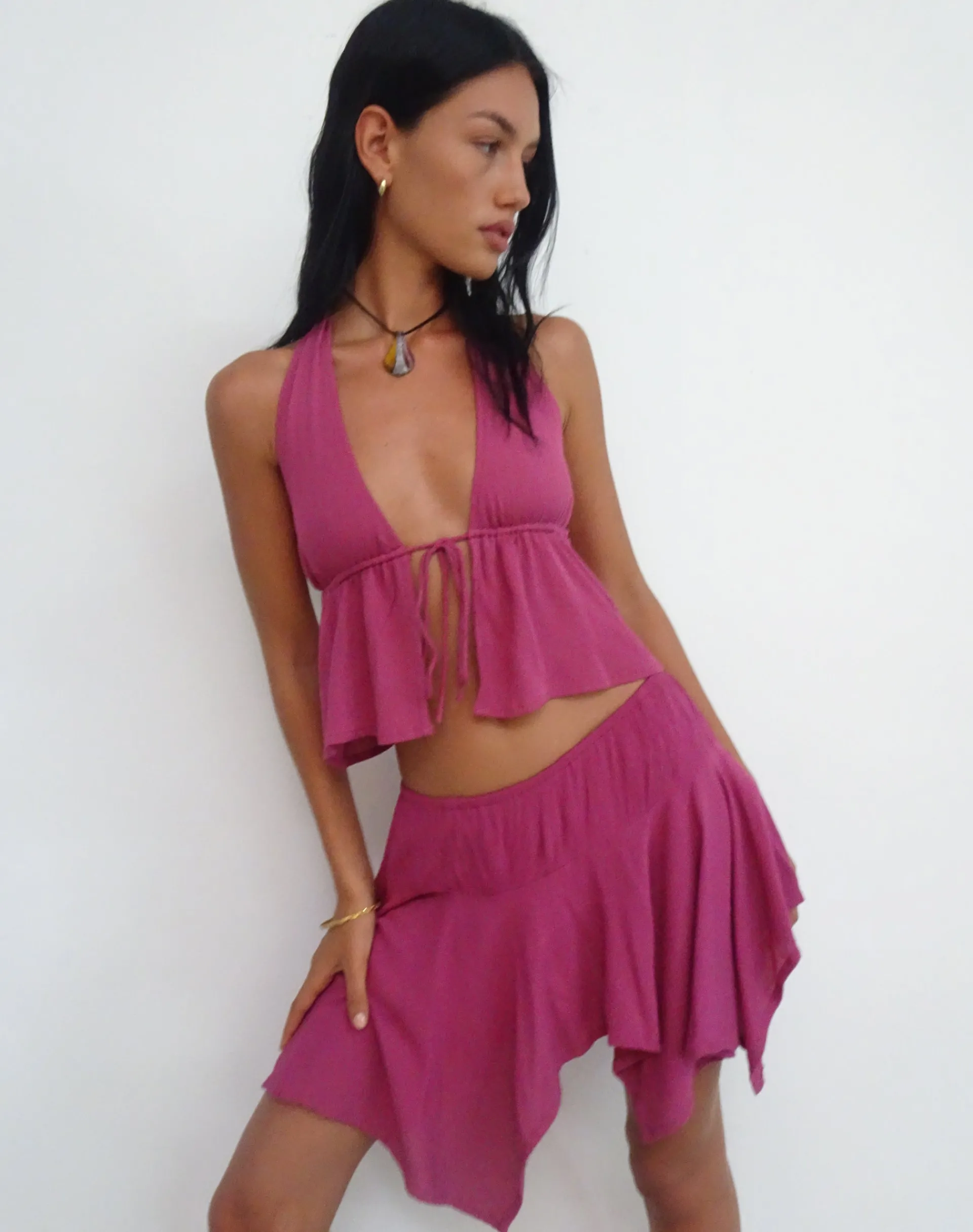 Motel Rocks Mini Skirts-Daco Waterfall Mini Skirt in Rose Crinkle