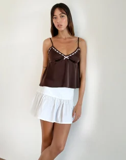 Motel Rocks Corset Tops | Lace Tops-Dalinda Cami Top in Brown with Pink Rosette BrownwithPinkRosette