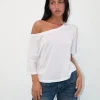 Motel Rocks Loungewear | Basic Tops-Daman Off Shoulder Basic Jersey Top in White