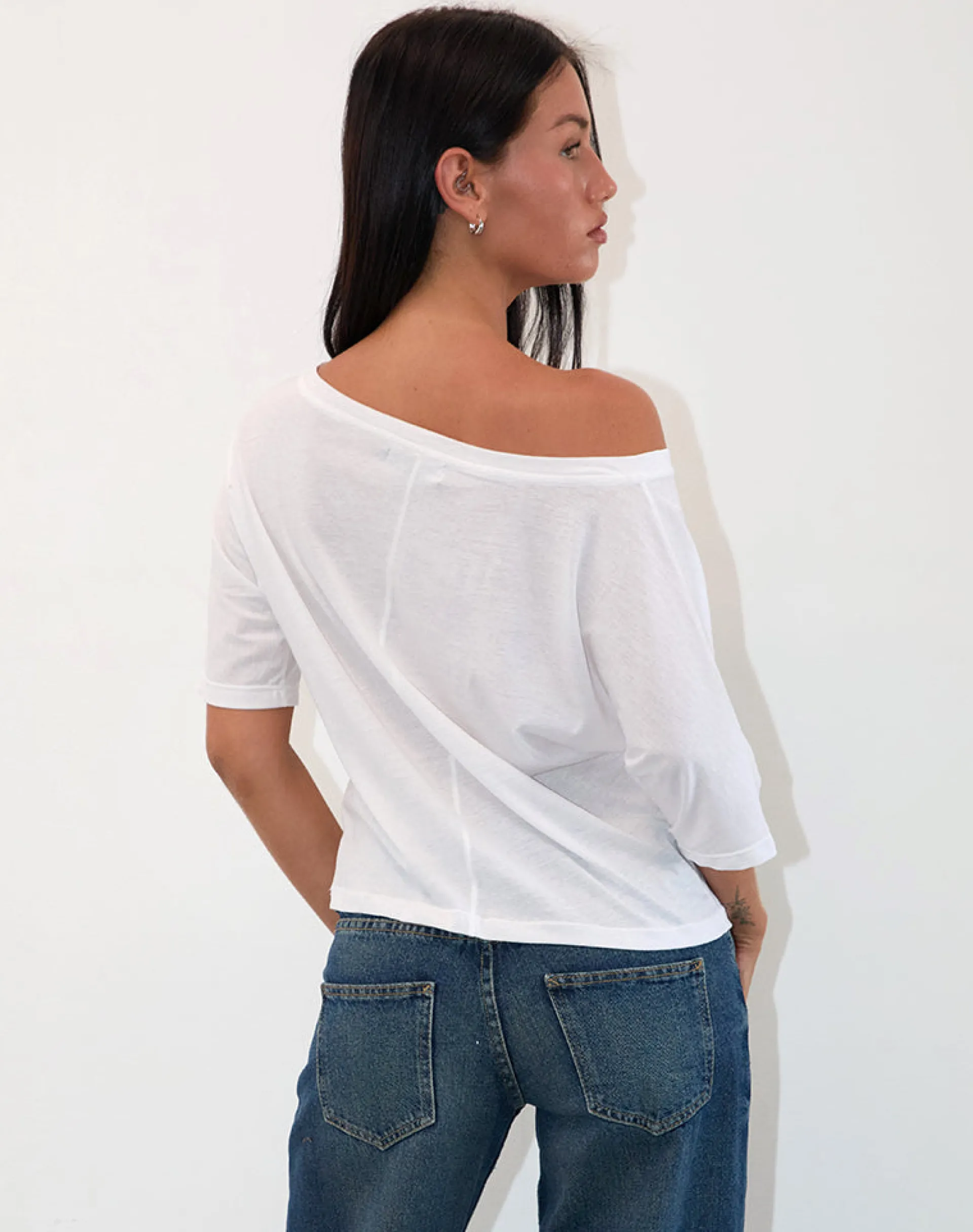 Motel Rocks Loungewear | Basic Tops-Daman Off Shoulder Basic Jersey Top in White