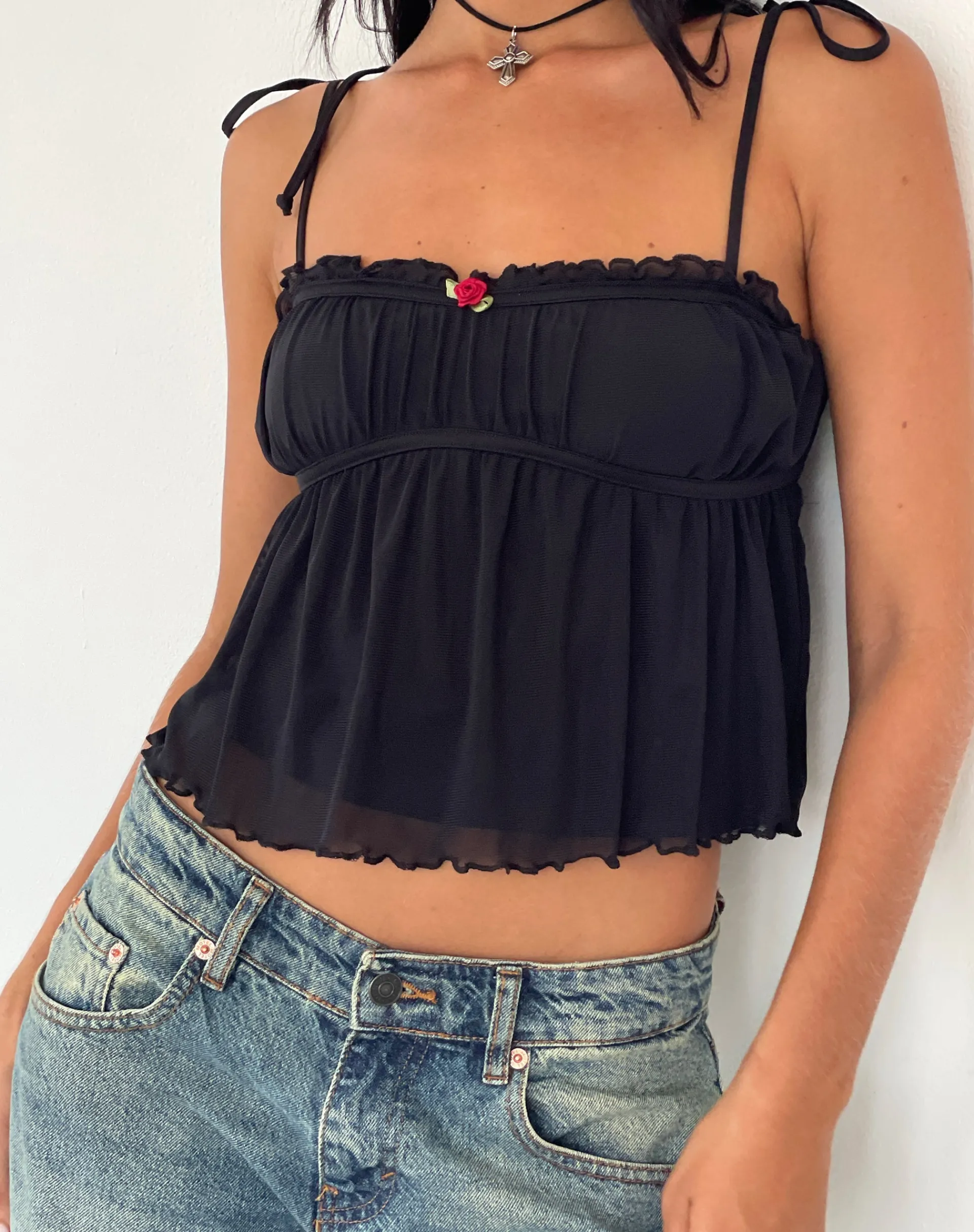 Motel Rocks Strappy Tops | Going Out Tops-Damaris Cami Top in Black with Black Binding BlackwithBlackBinding