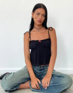 Motel Rocks Strappy Tops | Going Out Tops-Damaris Cami Top in Black with Black Binding BlackwithBlackBinding