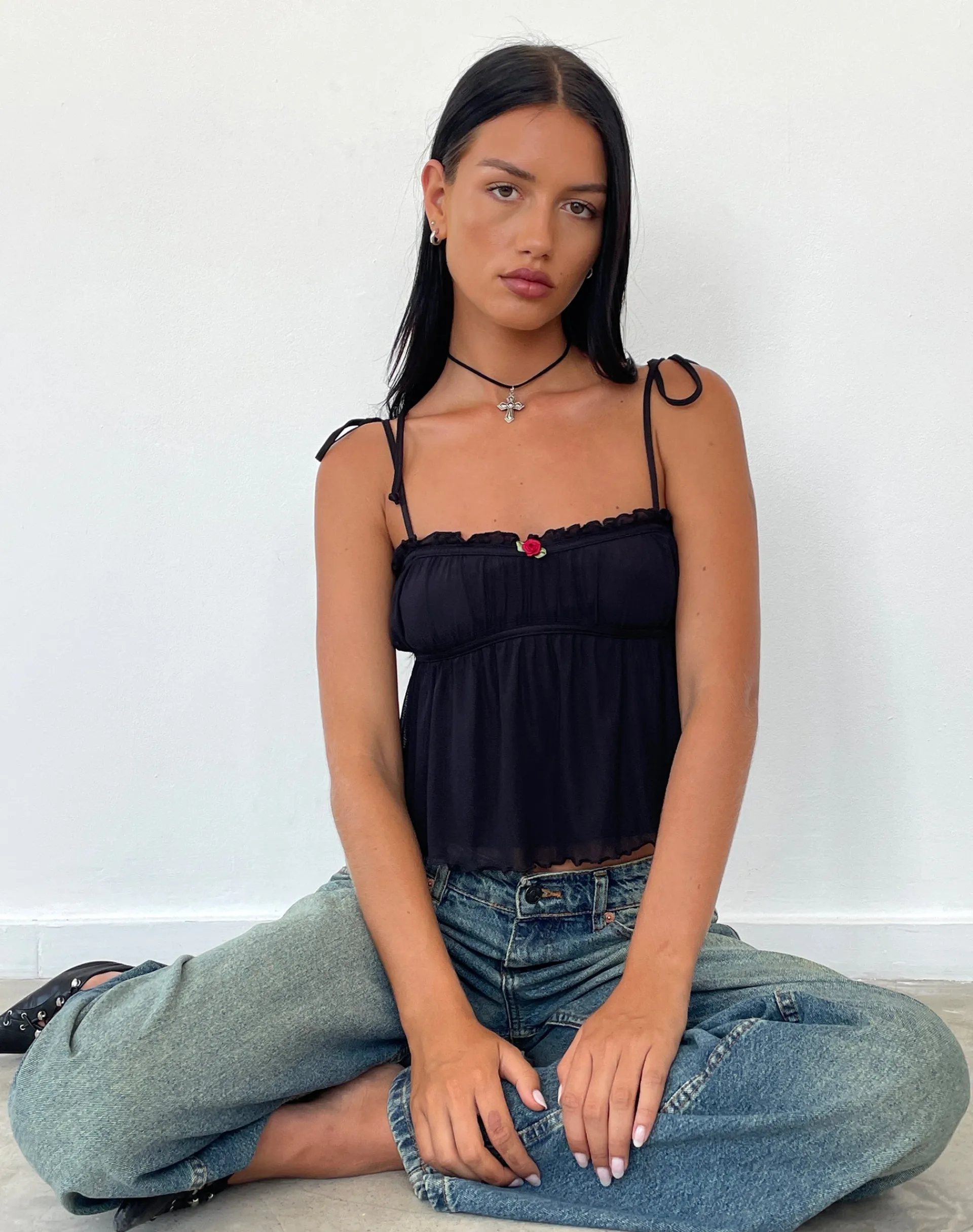 Motel Rocks Strappy Tops | Going Out Tops-Damaris Cami Top in Black with Black Binding BlackwithBlackBinding