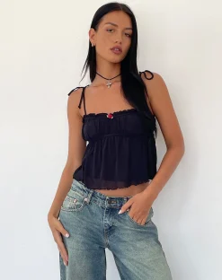 Motel Rocks Strappy Tops | Going Out Tops-Damaris Cami Top in Black with Black Binding BlackwithBlackBinding