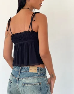 Motel Rocks Strappy Tops | Going Out Tops-Damaris Cami Top in Black with Black Binding BlackwithBlackBinding