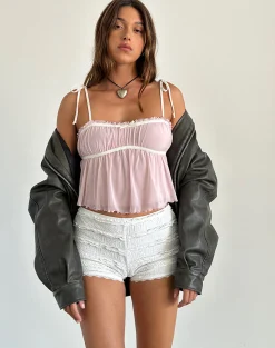 Motel Rocks Strappy Tops | Going Out Tops-Damaris Cami Top in Pink with Ivory Binding PinkwithIvoryBinding