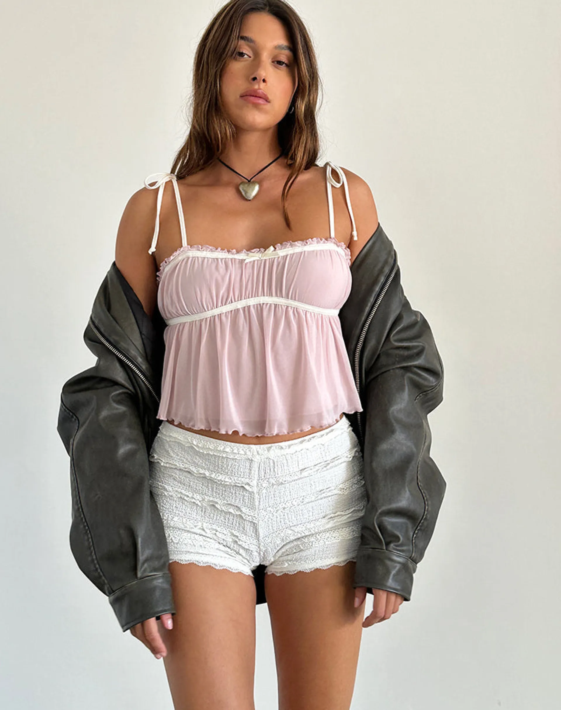 Motel Rocks Strappy Tops | Going Out Tops-Damaris Cami Top in Pink with Ivory Binding PinkwithIvoryBinding