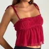 Motel Rocks Strappy Tops | Crop Tops-Damaris Cami Top in Red Cherry with Red Binding RedCherrywithRedBinding