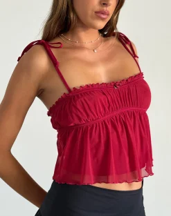 Motel Rocks Strappy Tops | Crop Tops-Damaris Cami Top in Red Cherry with Red Binding RedCherrywithRedBinding