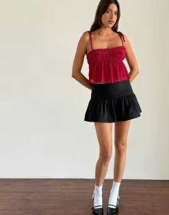 Motel Rocks Strappy Tops | Crop Tops-Damaris Cami Top in Red Cherry with Red Binding RedCherrywithRedBinding