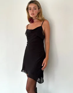 Motel Rocks Little Black Dresses | Party Dresses-Damia Mini Dress in Chiffon Black