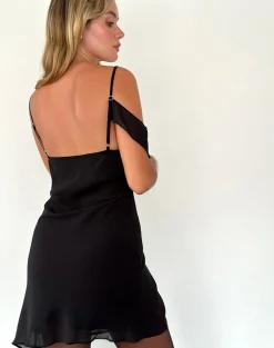 Motel Rocks Little Black Dresses | Party Dresses-Damia Mini Dress in Chiffon Black