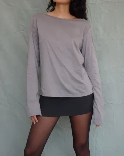 Motel Rocks Basics | Basic Tops-Damon Baggy Long Sleeve Top in Elephant Grey Tissue Jersey ElephantGreyTissueJersey
