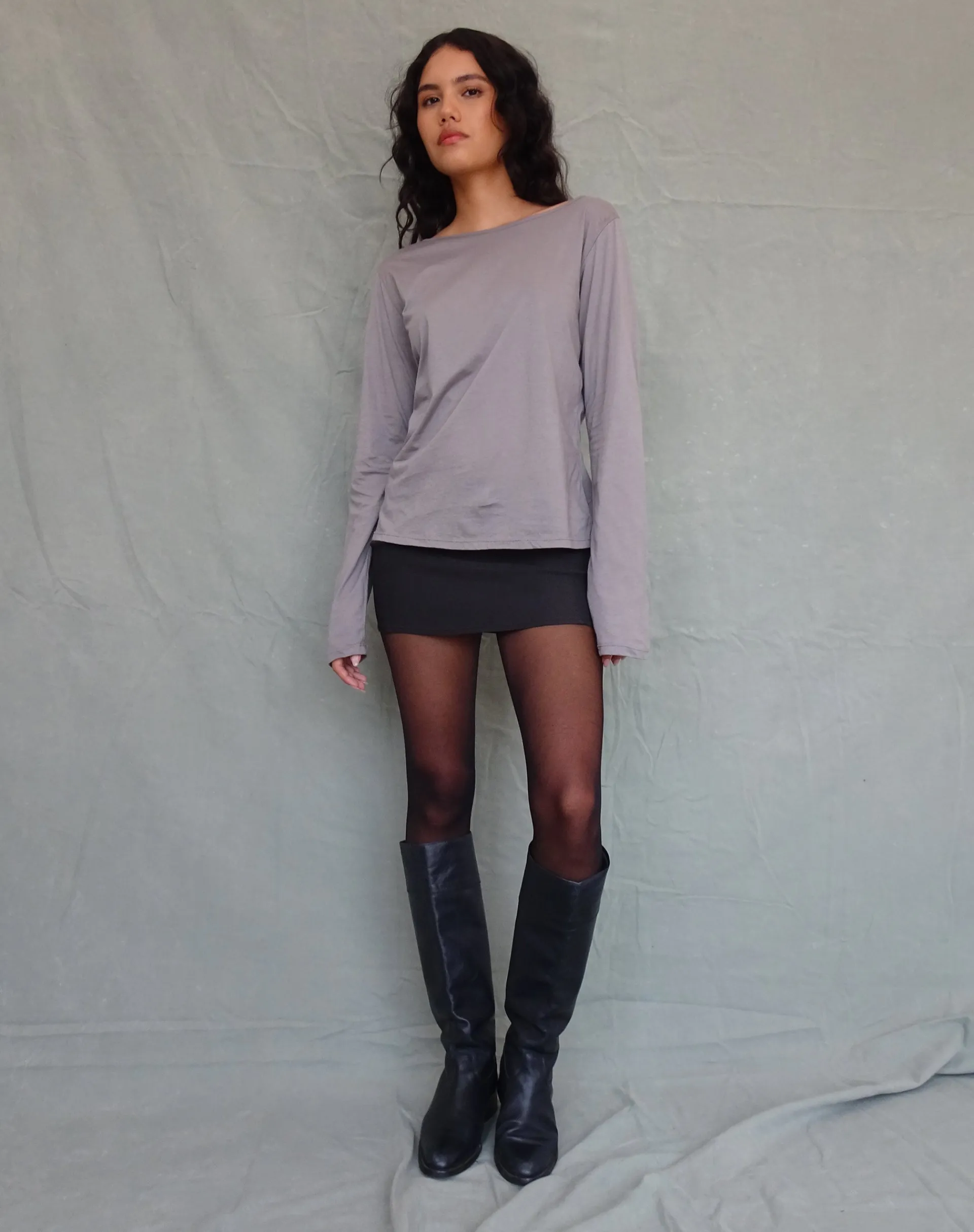 Motel Rocks Basics | Basic Tops-Damon Baggy Long Sleeve Top in Elephant Grey Tissue Jersey ElephantGreyTissueJersey