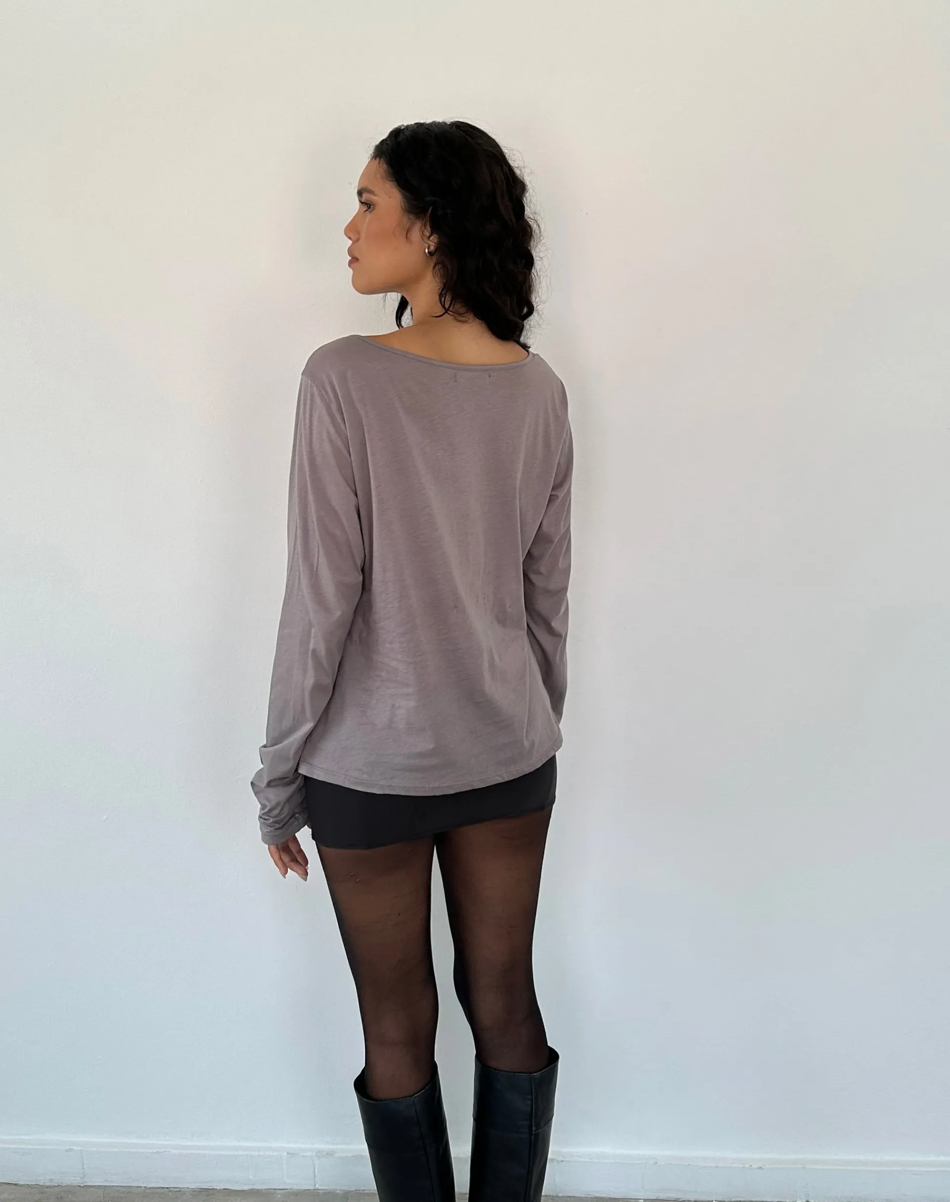 Motel Rocks Basics | Basic Tops-Damon Baggy Long Sleeve Top in Elephant Grey Tissue Jersey ElephantGreyTissueJersey