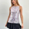 Motel Rocks Vest Tops | Strappy Tops-Damske Vest Top in Clear Sequin Iridescent ClearSequinIridescent