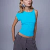 Motel Rocks Basic Tops-Dannas Asymmetric Top in Aqua Blue aquablue