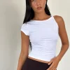 Motel Rocks Basic Tops-Dannas Asymmetric Top in White