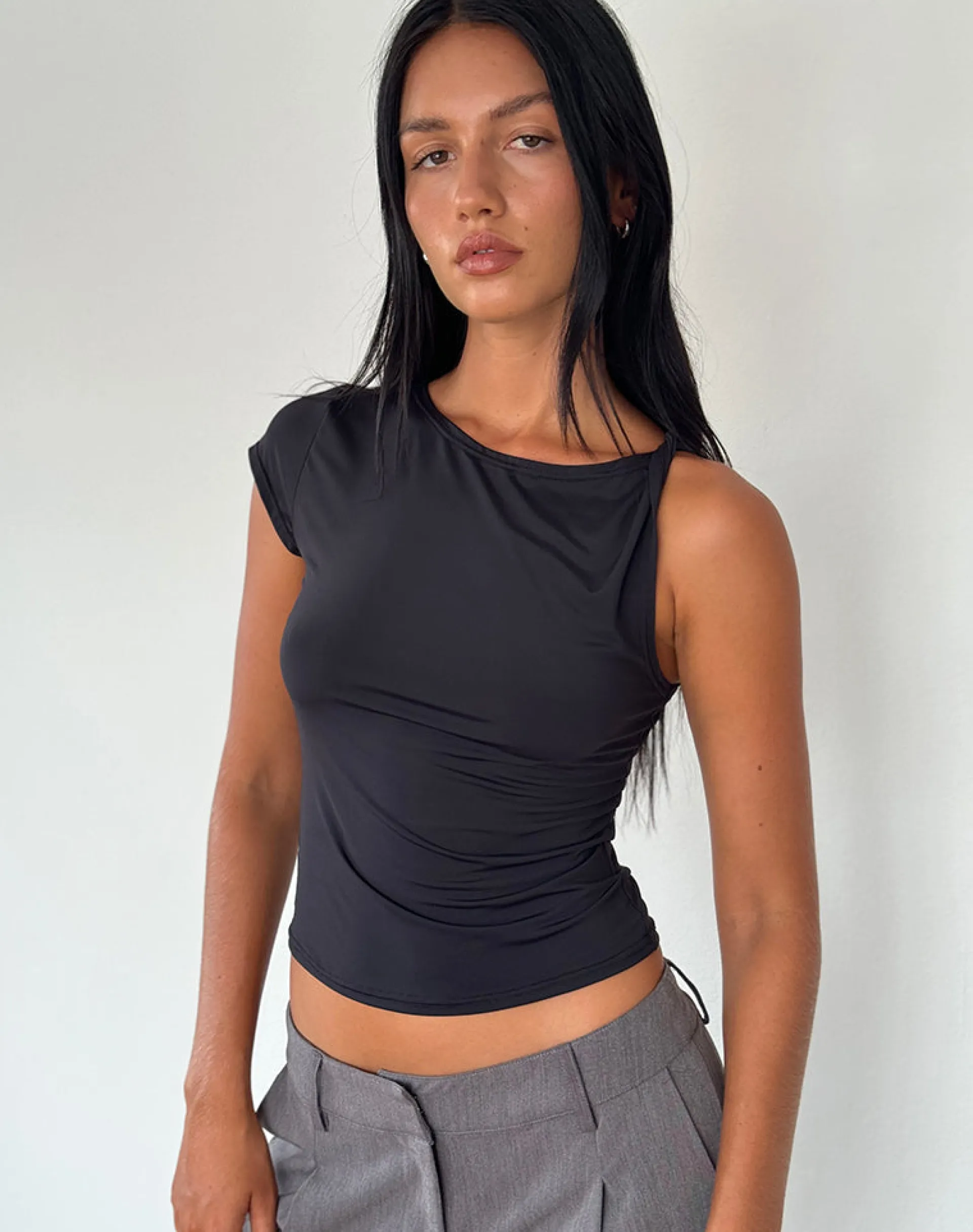 Motel Rocks Basics | Basic Tops-Dannas Asymmetric Top in Black