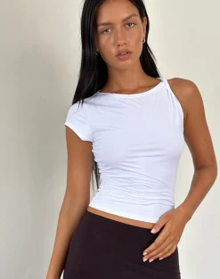 Motel Rocks Basic Tops-Dannas Asymmetric Top in White