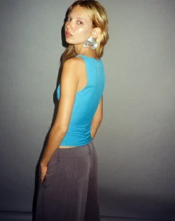 Motel Rocks Basic Tops-Dannas Asymmetric Top in Aqua Blue aquablue