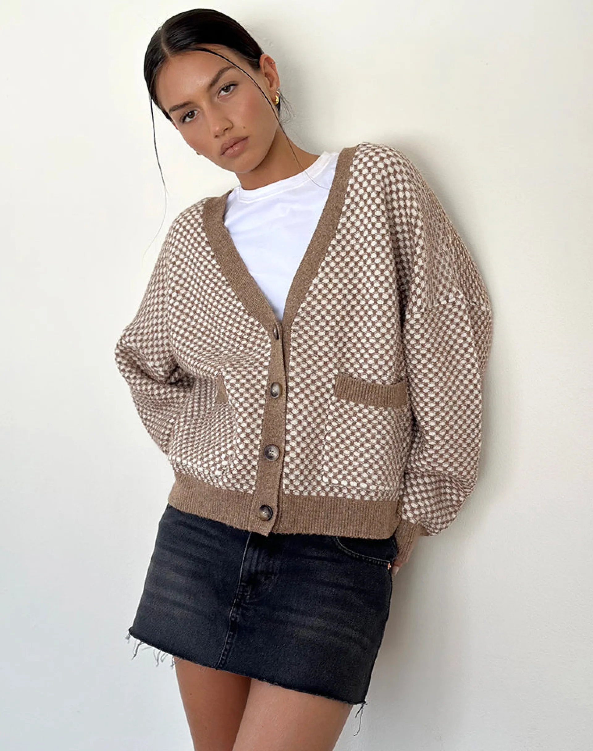 Motel Rocks Cardigans-Danov Cardigan in Brown Gingham