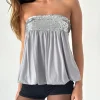 Motel Rocks Bandeau Tops | Sequin Tops-Danuta Longline Bandeau Top in Sequin Grey