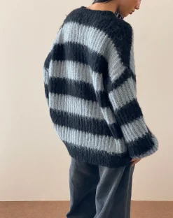Motel Rocks Jumpers-Daren Jumper in Grey and Charcoal Stripes GreyandCharcoalStripes