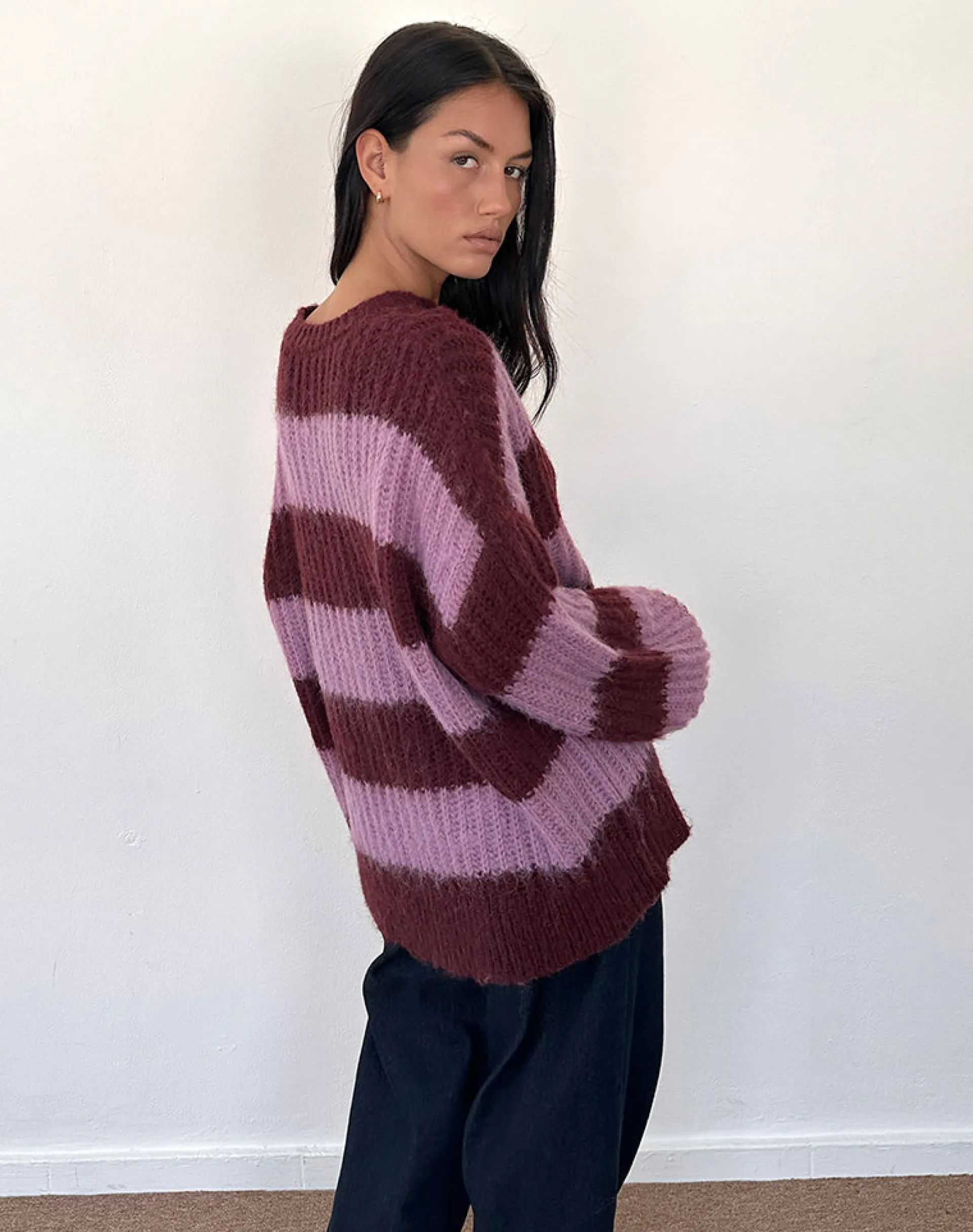 Motel Rocks Jumpers-Daren Jumper in Purple Stripe PurpleStripe